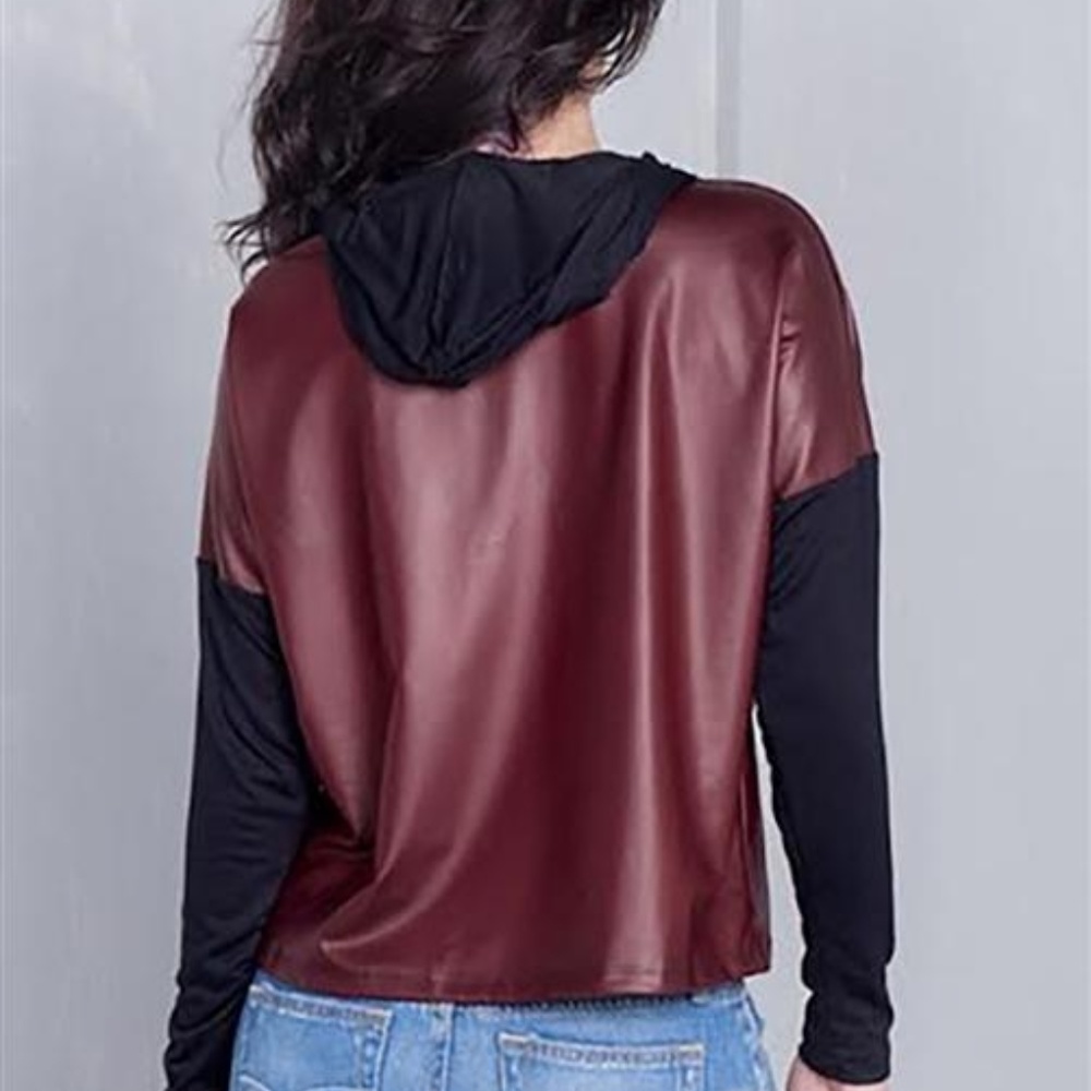 BURGUNDY AND BLACK "J'ADORE" SILVER GRAPHIC HOODIE - Picture 3 of 8